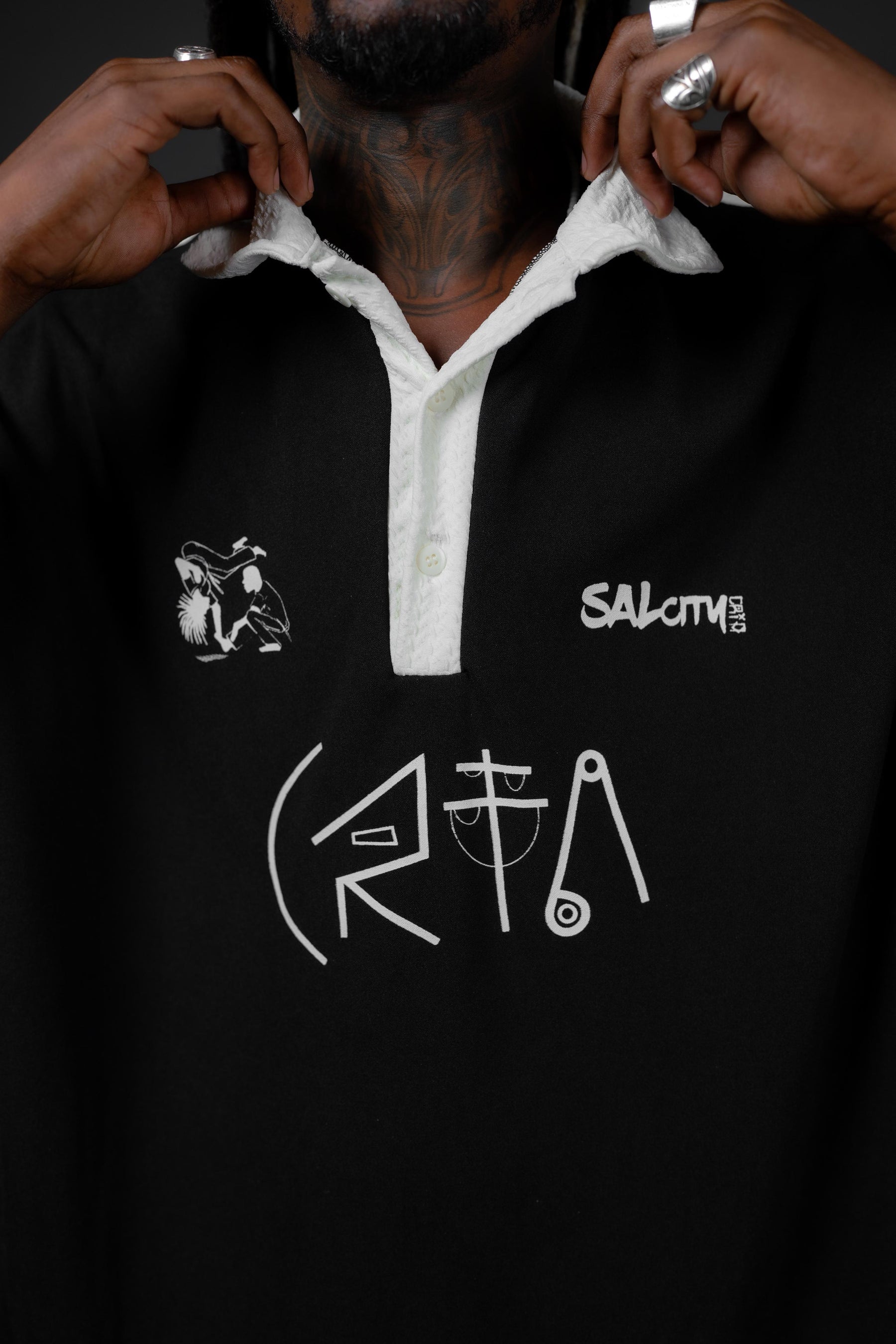 Camisa polo time preta e branca