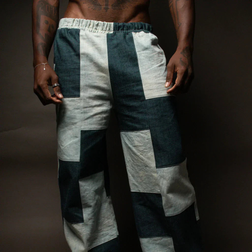 Calça jeans patchwork