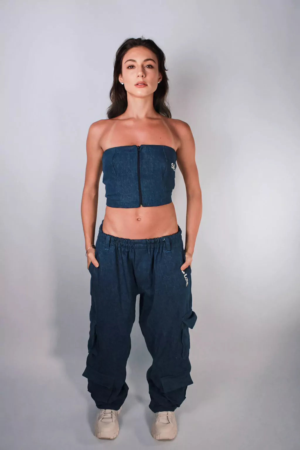 Conjunto jeans top zíper