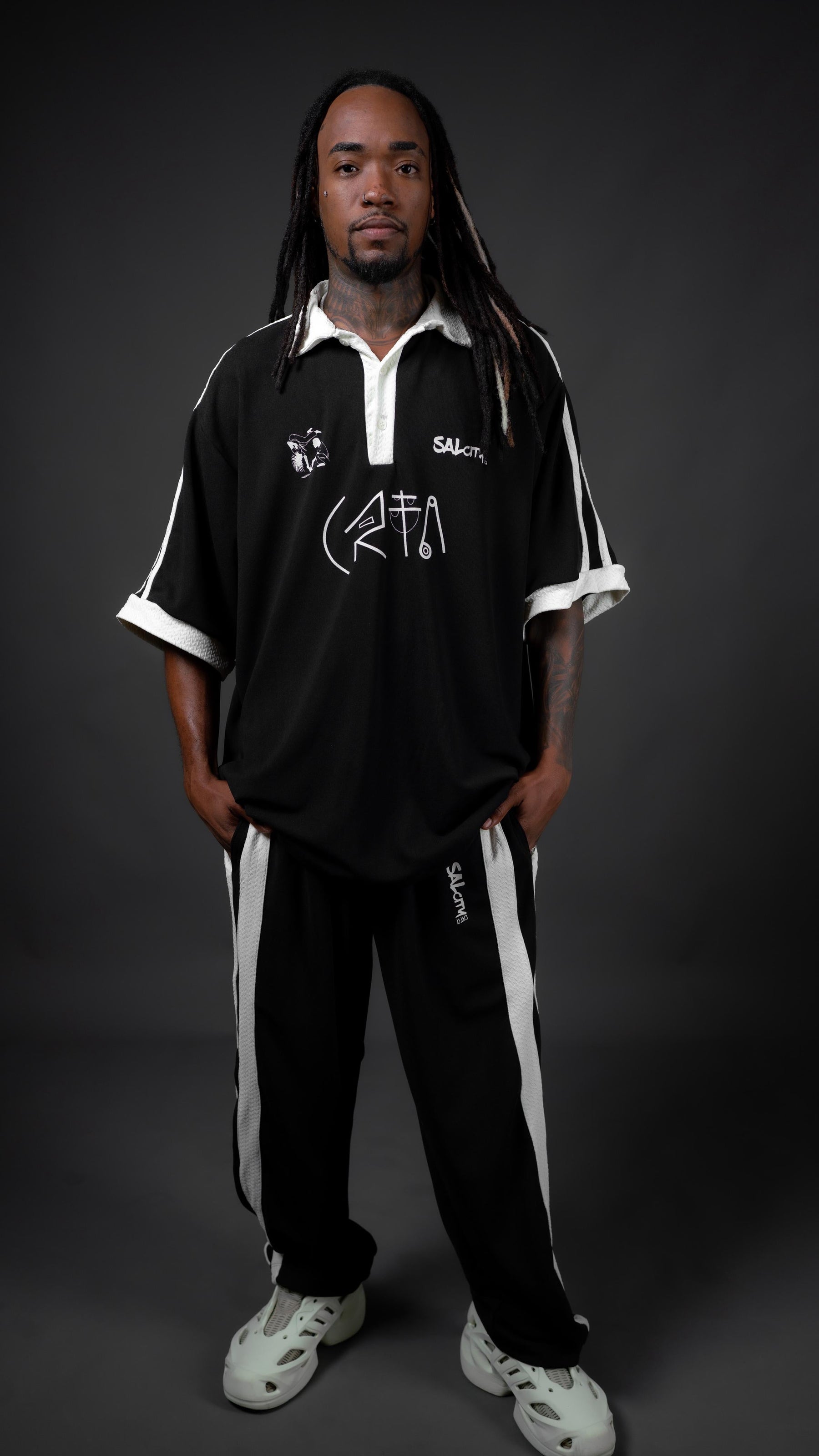 Camisa polo time preta e branca