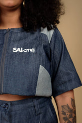 Cropped patchwork com zíper.