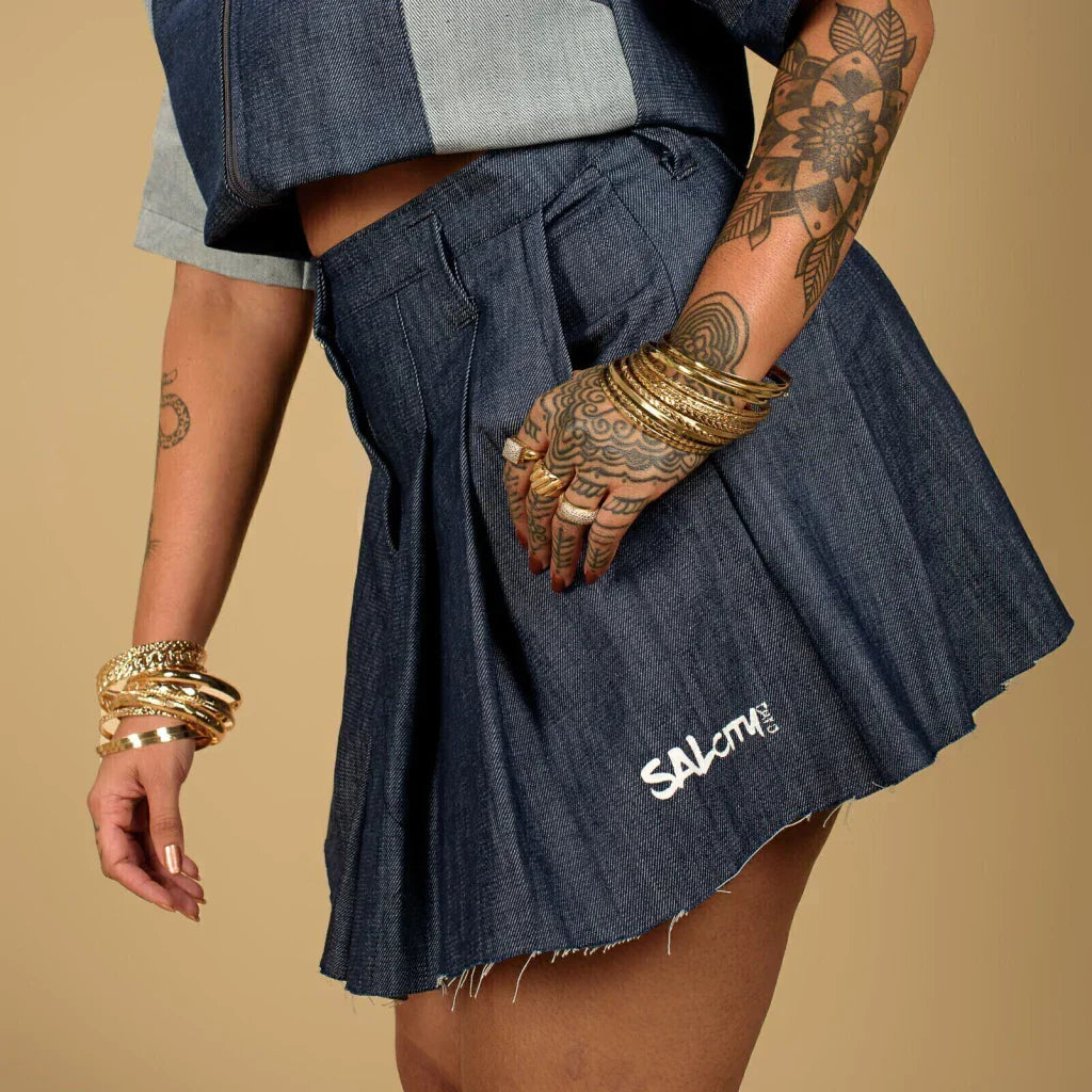 Saia jeans colegial